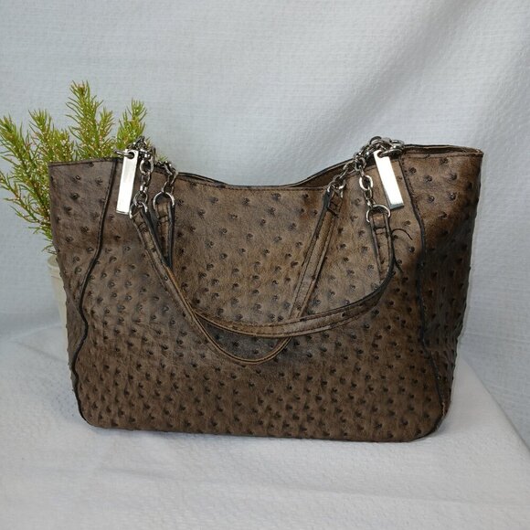 OSTRICH SHOULDER BAG, BROWN COLOR, MAGNETIC CLOSURE, LIKE NEW CONDITION - Picture 2 of 8